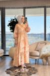 2512-3 Batık Çiçek Desenli Elbise Pudra