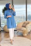 2514 Tencel Fırfırlı Tunik Mavi