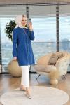 2514 Tencel Fırfırlı Tunik Lacivert