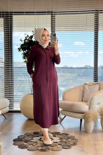 2546 Kombinli Tencel Şanel Pardesü Bordo