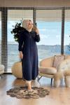 2546 Kombinli Tencel Şanel Pardesü Lacivert