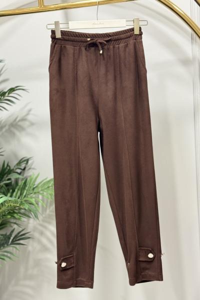 25553 Paçası İki Düğmeli Pantolon Kahve