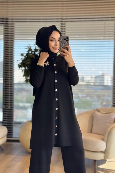 2560 Hırkalı Triko Takım Siyah