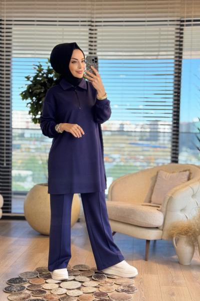 2564 Patı Fermuarlı Polo Yaka Takım Lacivert