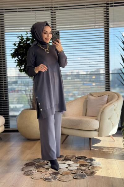 2583 Yanları Düğmeli Triko Takım Antrasit