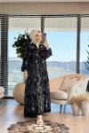 25EL428 Üstü Sim Kordon Nakışlı Elbise Siyah
