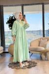 25EL432 Gofre V Yaka Elbise Mint