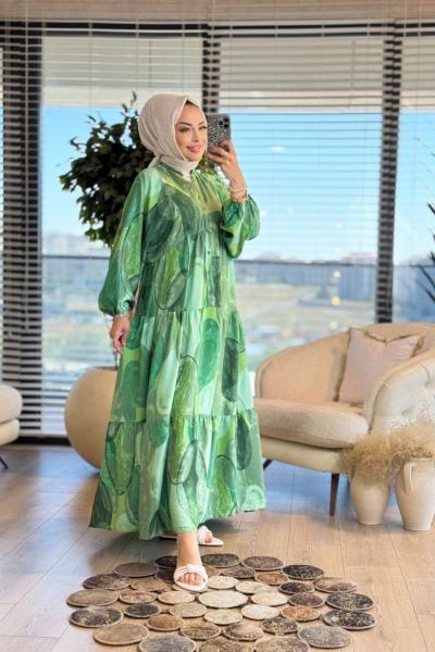 25EL465 Batik Oval Desen Elbise Yeşil