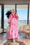 25EL542 Batik Desen Yaka Düz Elbise Fuşya