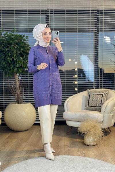 25K1111 Kazayağı Desen Hırka Mor