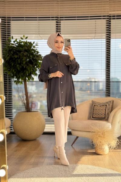 25K6007 Ön Ve Cep Kapağı Çıtçıtlı Kap Antrasit