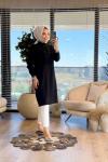 25YT433 Patı Fermuarlı Yaka Kol Ribanalı Tunik Siyah