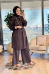 26010 Leylak Jakarlı Tunik Kahve