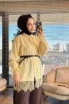 260124 Şık Dantel Detaylı Gömlek Sarı