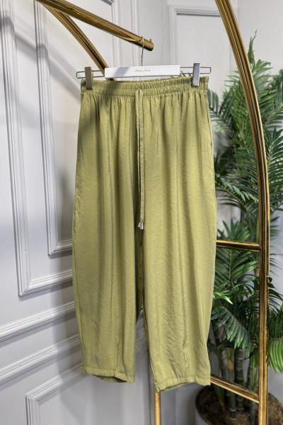 26084 Beli Bağcıklı Şalvar Pantolon Yağ Yeşili