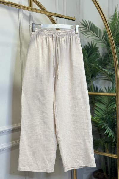 26087 Keten Bol Paça Pantolon Bej