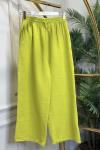 26087 Keten Bol Paça Pantolon Yağ Yeşili