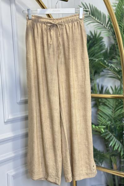 26090 Batik Gofre Bol Paça Pantolon Bej