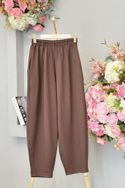 26105 Penye Havuç Pantolon Kahve