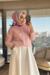 2624 Bebe Dantel Yaka Angora Kısa Hırka Pembe