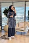 26611 Leopar Desenli Fermuarlı Kap Siyah Gri