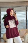 2683 Baskı Ve Nakış Detaylı SweatShirt Bordo