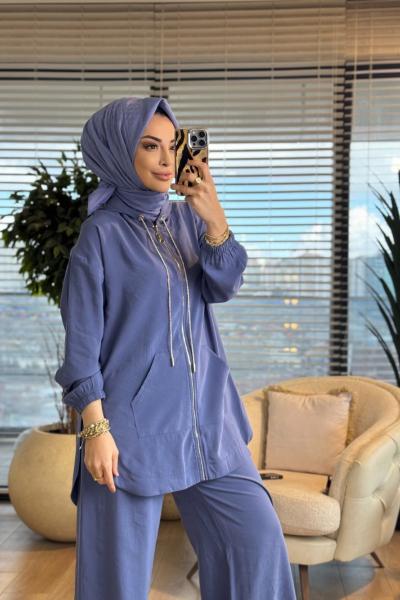 26YT620 Kanguru Cepli Kapşonlu Takım İndigo