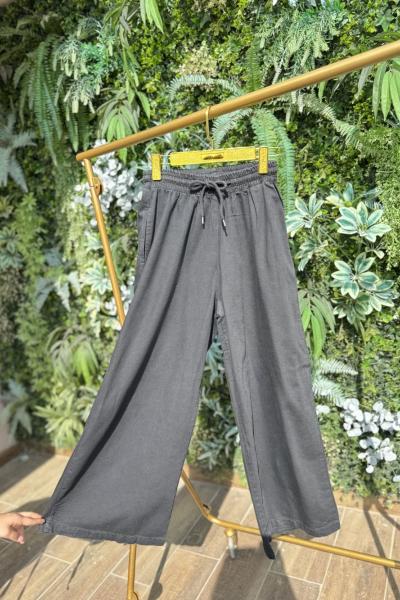 2738 Bel Lastikli Bol Paça Kot Pantolon Siyah