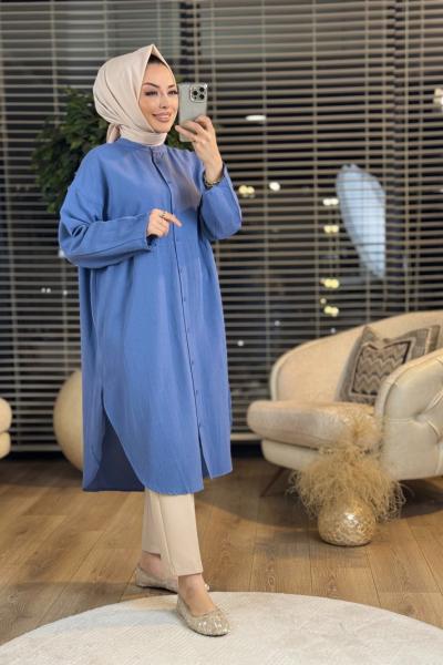 2784 Midi Boy Hakim Yaka Gömlek İndigo