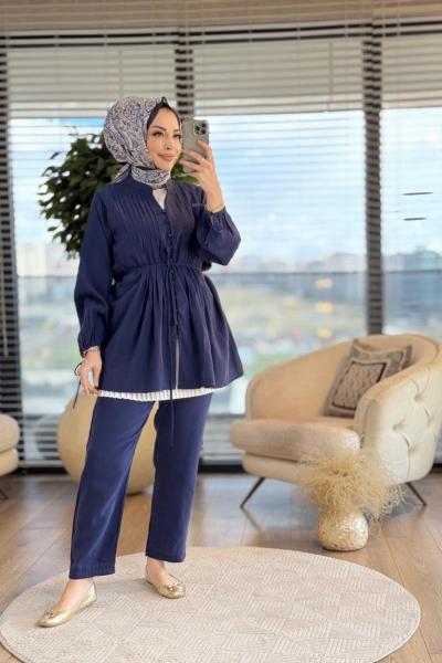 2800 Nervür Dikiş Detaylı Takım Lacivert