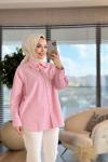 2806 Yaka Ve Manşeti Nakışlı Gömlek Pembe