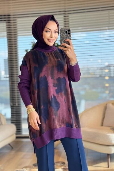 281 Kupra Desenli Tunik Mürdüm