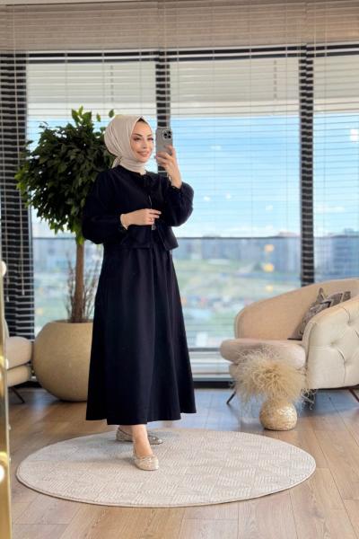 2819 Bağcuk Detaylı Etekli Takım Siyah