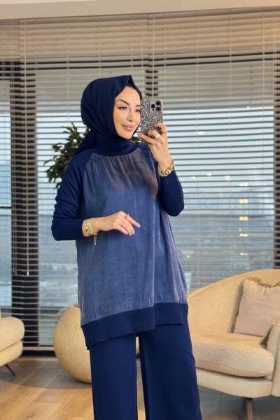 286 Düz Kupra Yandan Fermuarlı Tunik Lacivert