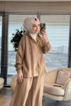 2872 Bol Paça Fermuarlı Takım Camel