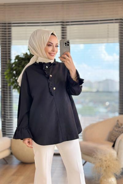 2874 Fırfır Detaylı Gömlek Siyah