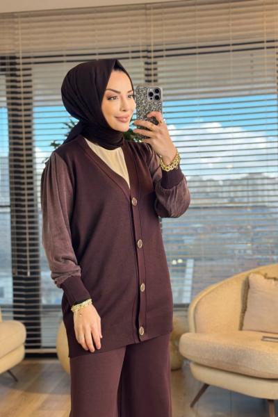 288 Kupra Kumaş Kol Hırka Kahve