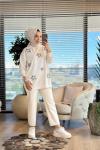 3052 Yıldız Motifli SweatShirt Ekru
