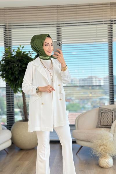 3079 Linda Düğmeli Ceket Ekru