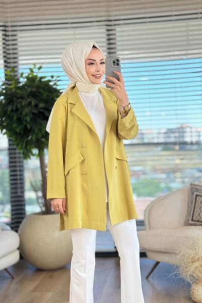 3079 Linda Düğmeli Ceket Yağ Yeşili