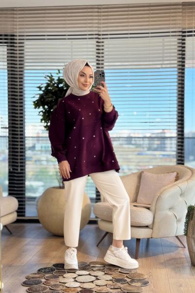 3118 Zımba Detaylı SweatShirt Bordo