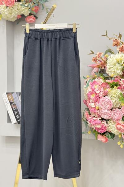 3124 Osyho Paçası Pile Detaylı Pantolon Siyah