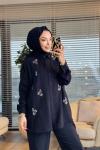 3228 Kristal Taş Detaylı Gömlek Siyah