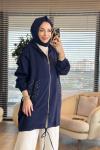 3278 Cepleri Taş Detaylı Midi Boy Kap Lacivert