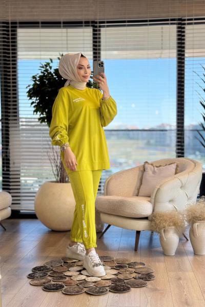 32824 Baskı Detaylı Modal Takım Yağ Yeşili