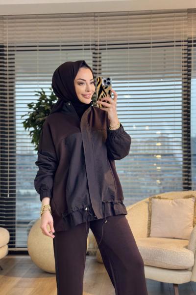 3287 Garni Detaylı Bağcıklı Takım Kahve