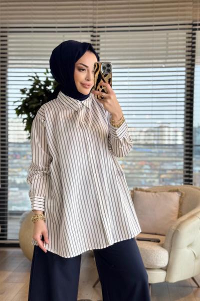 3294 Simli Çizgili Gömlek Beyaz
