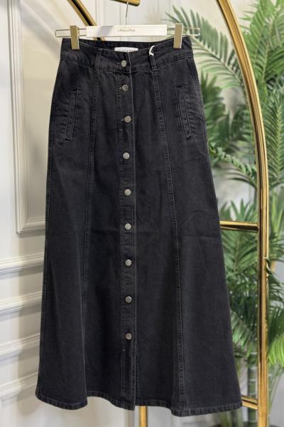 3321 Kot Önü Düğme Ve Dikişli Etek Siyah