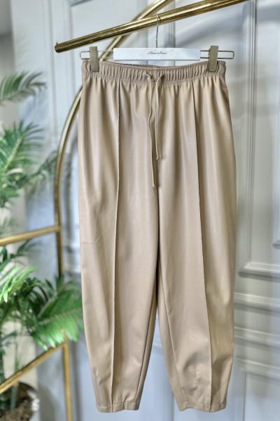 33313 Nervürlü Deri Konik Pantolon Toprak