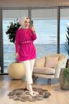 3399 Yarasa Kol Triko Tunik Fuşya